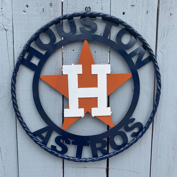 12",18",24",32",36" HOUSTON ASTROS ORANGE & NAVY  BLUE CUSTOM METAL VINTAGE CRAFT WALL ART HANDMADE