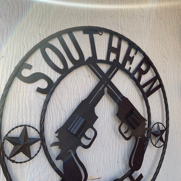 #SI_XL2132 SOUTHERN PRIDE 24" GUNS PISTOLS BROWN METAL WALL ART WESTERN HOME DECOR NEW