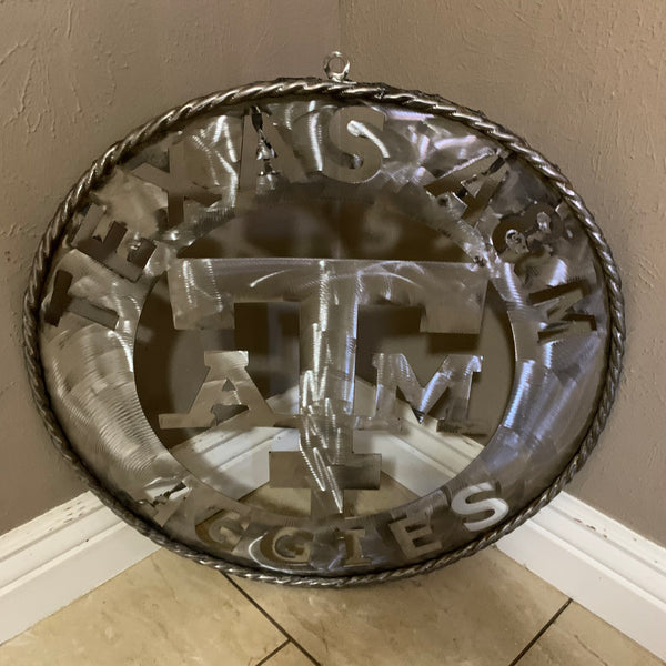 24" TEXAS A&M WIDE BAND RAW METAL CUSTOM VINTAGE CRAFT WALL ART TEAM SIGN HANDMADE