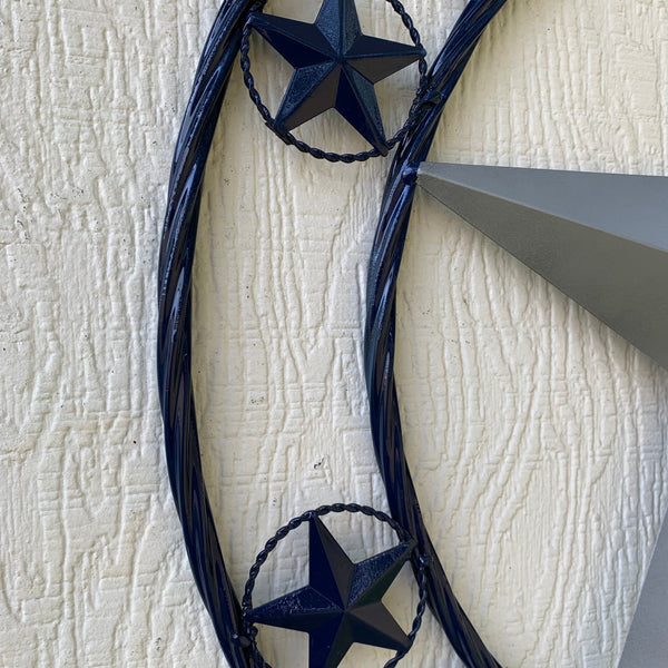 DALLAS COWBOYS SILVER & NAVY BLUE BARN STAR CUSTOM METAL VINTAGE LONE STAR WESTERN HOME DECOR HANDMADE 24",32",36",40",42",44",46",48",50"