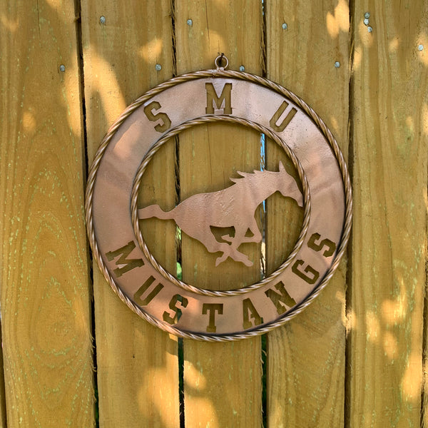 SMU MUSTANGS HAMMERED COPPER METAL CUSTOM VINTAGE CRAFT WALL ART TEAM SIGN HANDMADE