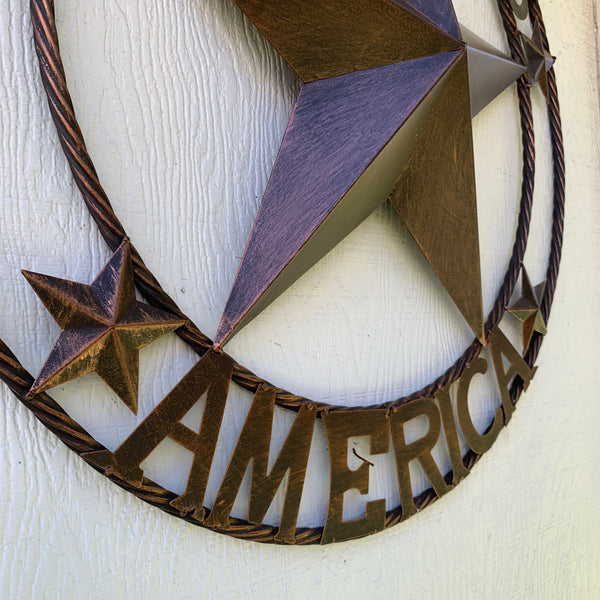 #EH10488 GOD BLESS AMERICA BARN METAL STAR WESTERN HOME DECOR HANDAMDE NEW