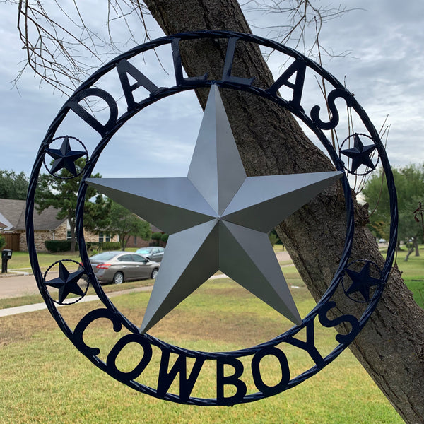 DALLAS COWBOYS SILVER & NAVY BLUE BARN STAR CUSTOM METAL VINTAGE LONE STAR WESTERN HOME DECOR HANDMADE 24",32",36",40",42",44",46",48",50"