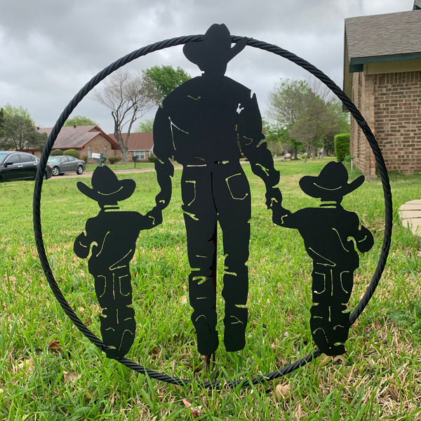 24" FATHER & 2 SON LASER CUT METAL WALL ART CUSTOM VINTAGE CRAFT RUSTIC BLACK HAND MADE