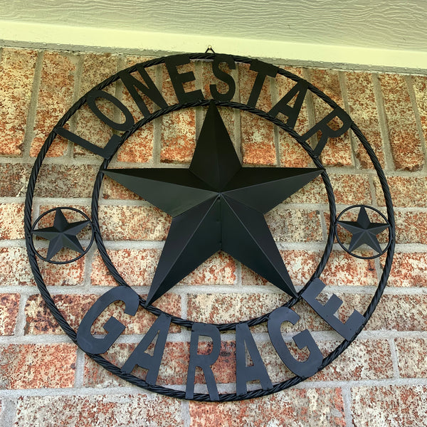 LONESTAR GARAGE STYLE CUSTOM BARN NAME STAR LONESTAR GARAGE METAL NAME BARN STAR WITH TWISTED ROPE RING 3d STAR ART WESTERN HOME DECOR RUSTIC BROWN
