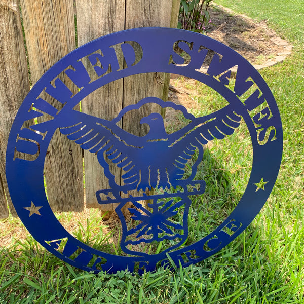 24" US AIR FORCE LASERCUT BLUE MILITARY METAL WALL ART AIRFORCE WESTERN HOME DECOR NEW
