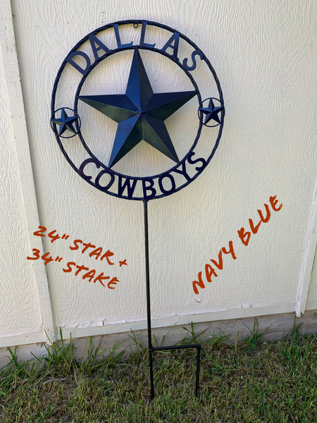 24" STAR & 34" STAKE DALLAS COWBOYS DECOR METAL ART WESTERN HOME WALL DECOR ALL NAVY BLUE STAR WITH 34" STAKE