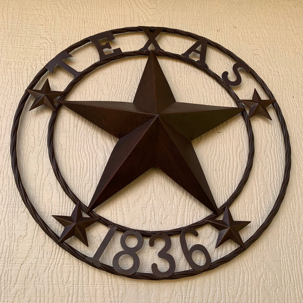 24", 32",36",40" TEXAS 1836 RUSTIC BROWN BARN STAR METAL WALL WESTERN HOME DECOR HANDMADE