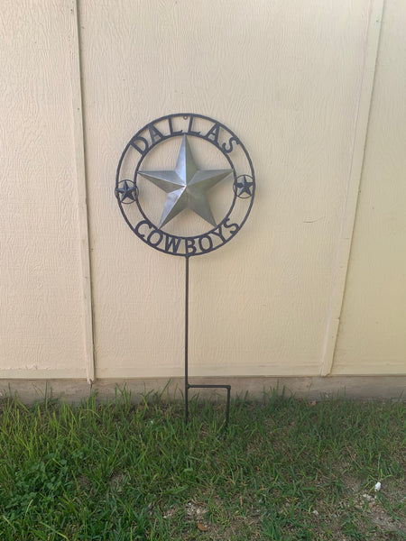 24" STAR & 34" STAKE DALLAS COWBOYS DECOR METAL ART WESTERN HOME WALL DECOR ALL SILVER & NAVY BLUE WITH 34" STAKE