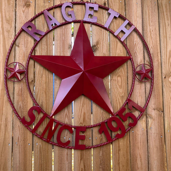 PHILLIPS STYLE YOUR CUSTOM STAR METAL NAME RUSTIC BURGUNDY RED PHILLIPS CUSTOM 3d STAR METAL NAME BARN STAR TWISTED ROPE RING DESIGN METAL WALL ART HOME DECOR ANY SIZE