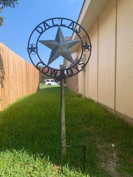 24" STAR & 34" STAKE DALLAS COWBOYS DECOR METAL ART WESTERN HOME WALL DECOR ALL SILVER & NAVY BLUE WITH 34" STAKE
