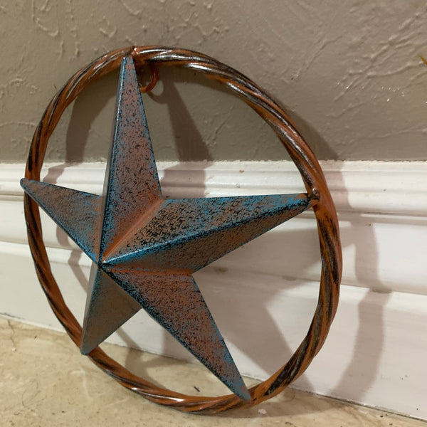 TURQUOISE DISTRESSED BARN METAL STAR WESTERN HOME DECOR ART HANDMADE