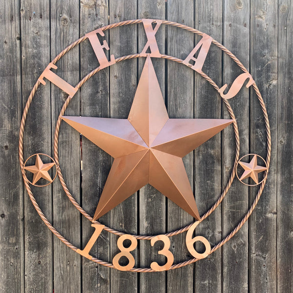 24", 32",36",40" TEXAS 1836 HAMMERED COPPER  BARN STAR METAL WALL WESTERN HOME DECOR RED WHITE BLUE ART