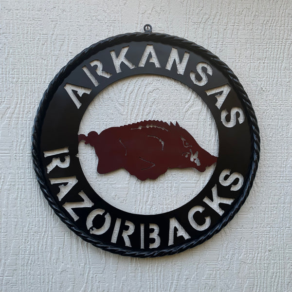 12", 18", 24", 32" ARKANSAS RAZORBACKS CUSTOM METAL VINTAGE CRAFT WIDE BAND RING TEAM SIGN HANDMADE
