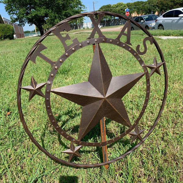 24" TEXAS BARN STAR BEADED METAL ART WESTERN HOME DECOR VINTAGE RUSTIC DARK BRONZE