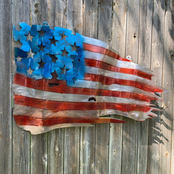 AMERICAN USA TATTERED Flag USA Metal Art Large Western Home Decor New Art