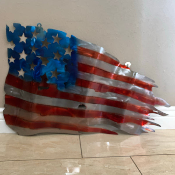 AMERICAN USA TATTERED Flag USA Metal Art Large Western Home Decor New Art