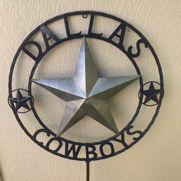 24" STAR & 34" STAKE DALLAS COWBOYS DECOR METAL ART WESTERN HOME WALL DECOR ALL SILVER & NAVY BLUE WITH 34" STAKE