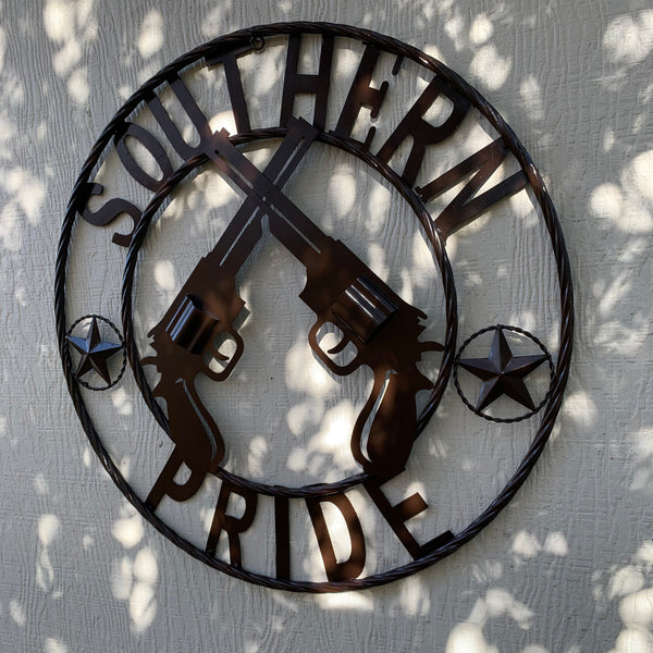 #SI_XL2132 SOUTHERN PRIDE 24" GUNS PISTOLS BROWN METAL WALL ART WESTERN HOME DECOR NEW