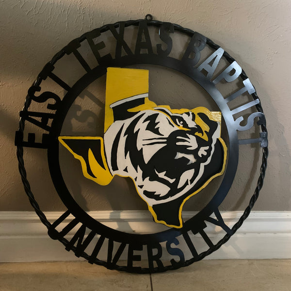 EAST TEXAS BAPTIST UNIVERSITY METAL CUSTOM VINTAGE CRAFT SIGN WALL ART TEAM HANDMADE