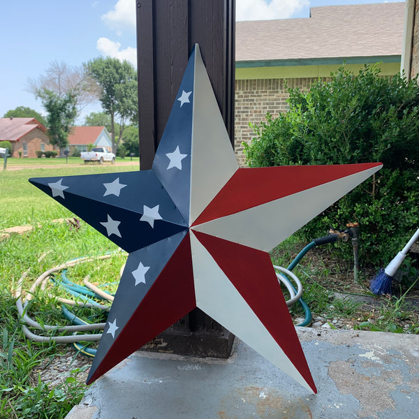 12",16",24",30",36" USA AMERICAN FLAG STAR STYLE #1 RED WHITE & BLUE METAL BARN STAR WALL ART HANDMADE STYLE# 1