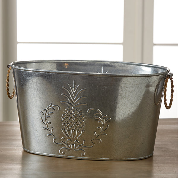 18" GALV. PINEAPPLE OVAL METAL TUB BUCKET HOME WESTERN HOME DECOR NEW