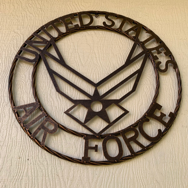 24" US AIR FORCE MILITARY METAL WALL ART WESTERN HOME DECOR AIRFORCE RUSTIC BRONZE