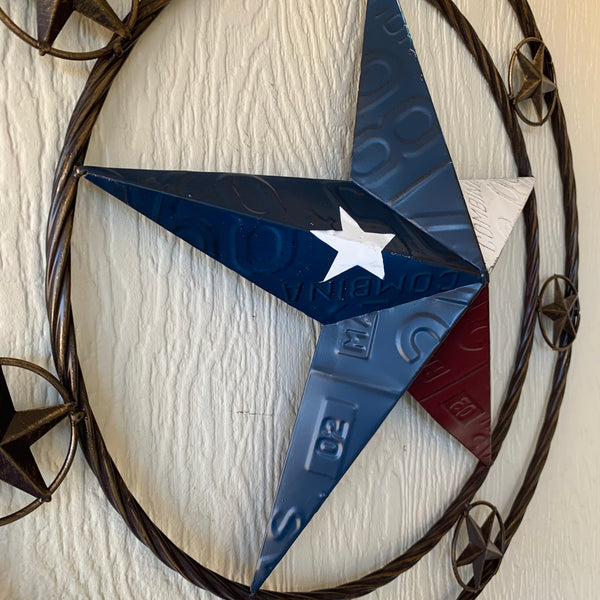 24" LICENSE PLATE MULTI STAR RED WHITE BLUE METAL BARN STAR WESTERN HOME DECOR NEW