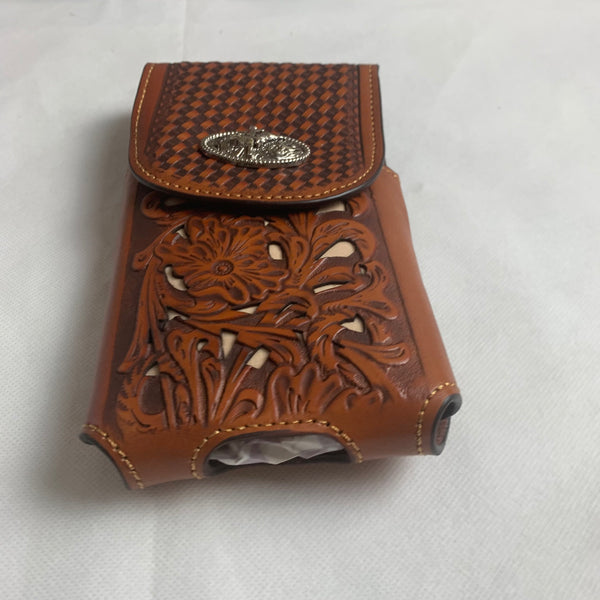 #LG2003 7.5" RODEO TAN BROWN & BEIGE LEATHER POUCH EXTRA LARGE  BELT LOOP HOLSTER CELL PHONE CASE UNIVERSAL OVERSIZE
