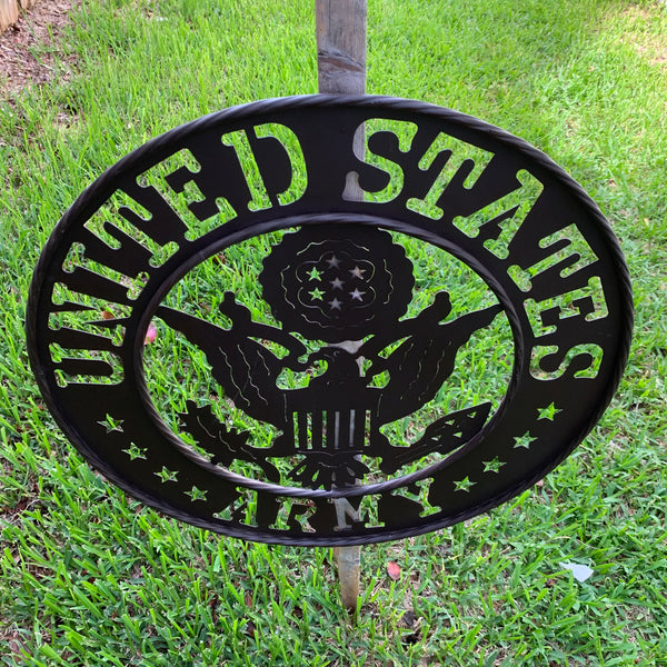 24" USA ARMY MILITARY BROWN  METAL DISC STYLE WALL ART DECOR VINTAGE CRAFT WESTERN HOME DECOR NEW