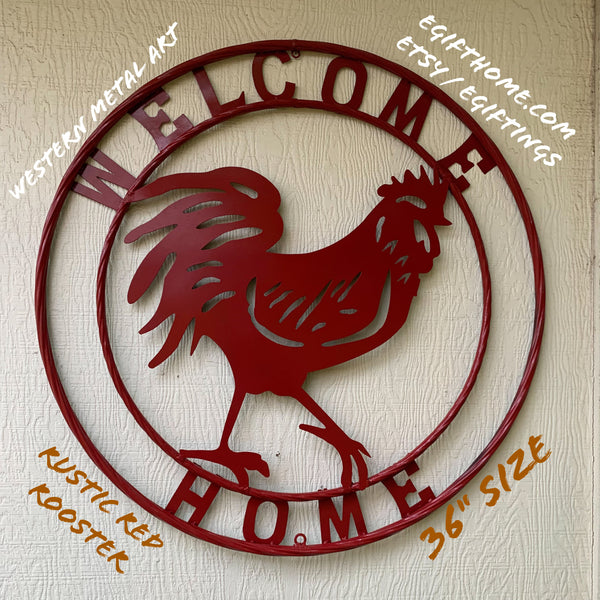 YOUR CUSTOM NAME RED ROOSTER LASERCUT METAL ART WITH RING DESIGN WESTERN METAL ANIMAL ART HOME WALL DECOR BRAND NEW