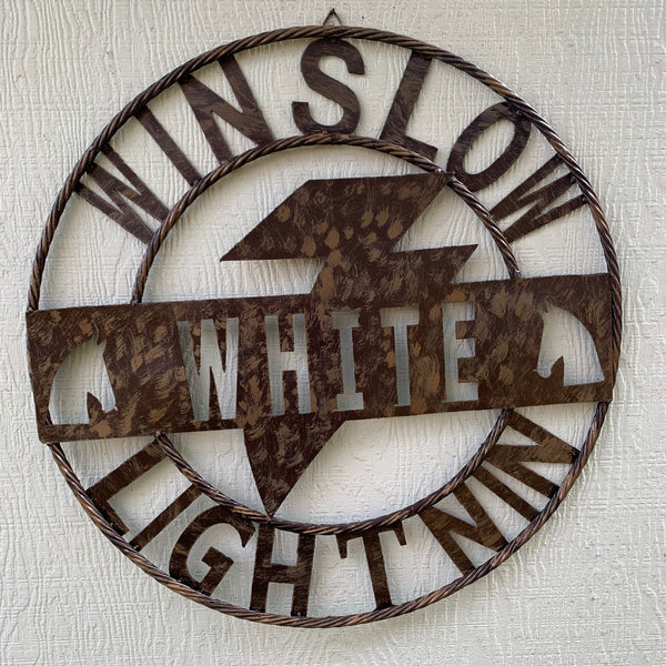 CUSTOM NAME LIGHTNIN HORSE SIGN RAW METAL BARN ROPE RING WESTERN HOME DECOR HANDMADE 24",32",36"