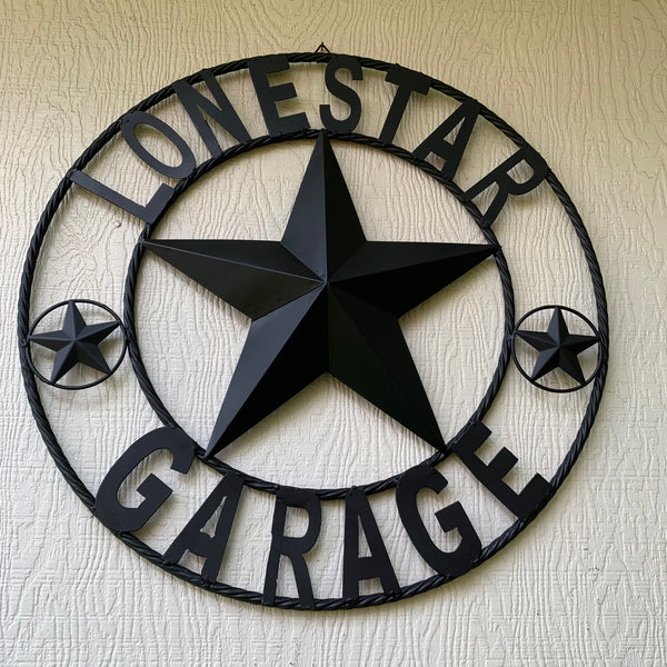 LONESTAR GARAGE STYLE CUSTOM BARN NAME STAR LONESTAR GARAGE METAL NAME BARN STAR WITH TWISTED ROPE RING 3d STAR ART WESTERN HOME DECOR RUSTIC BROWN