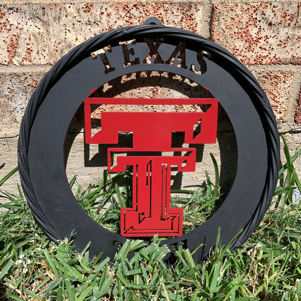 12", 18", 24", 32" TEXAS TECH WIDE BAND RING RED & BLACK CUSTOM METAL VINTAGE CRAFT TEAM SIGN