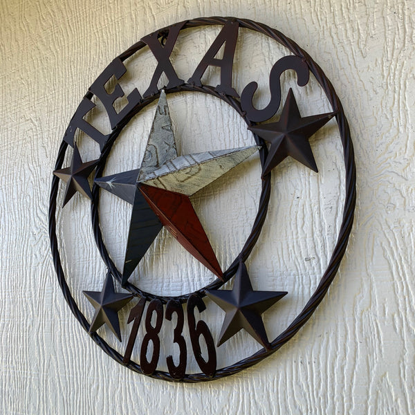 16", 24", 32", 34", 40" TEXAS 1836 LICENSE PLATE FLAG BARN STAR METAL WALL WESTERN HOME DECOR RED WHITE BLUE ART