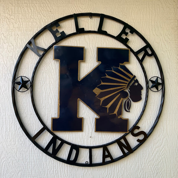 KELLER INDIANS CUSTOM VINTAGE METAL CRAFT WALL ART TEAM SIGN WESTERN HOME DECOR NEW