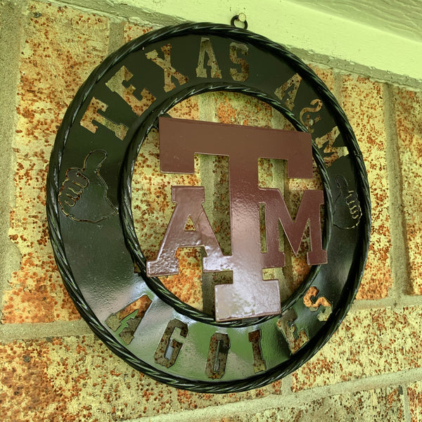 12",18",24",32" TEXAS A&M AGGIES WIDE BAND RING CUSTOM METAL VINTAGE CRAFT TEAM SIGN HANDMADE