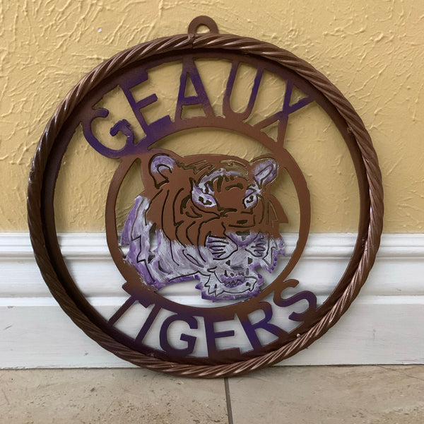 12",18",24",32" GEAUX TIGERS CUSTOM VINTAGE METAL CRAFT TEAM WALL ART HANDMADE