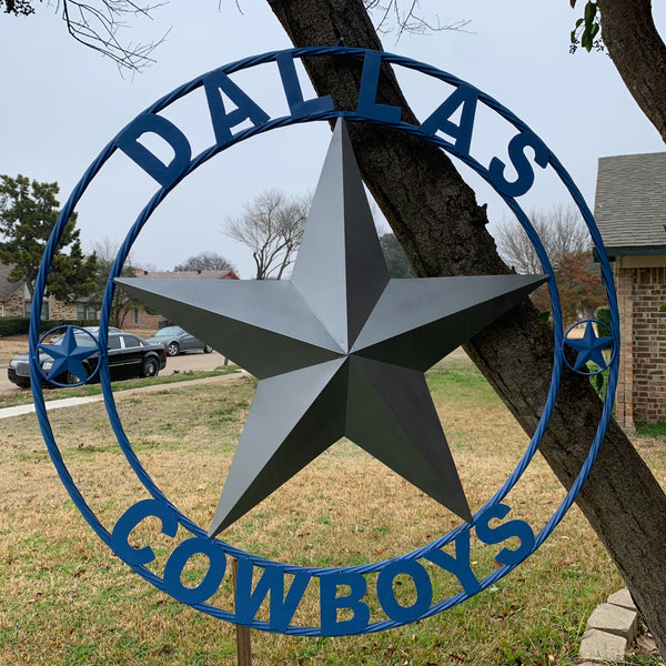 DALLAS COWBOYS SILVER & LIGHT BLUE BARN STAR CUSTOM VINTAGE METAL LONE STAR ART WESTERN HOME DECOR SIZE:24",32",36",40",42",44",46",50"