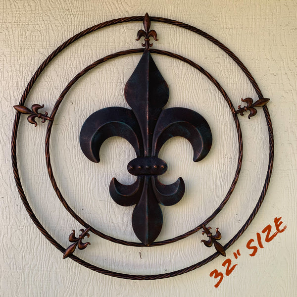 32" MULTI FLEUR DE LIS METAL WALL ART WESTERN HOME DECOR VINTAGE RUSTIC BROWN ART NEW