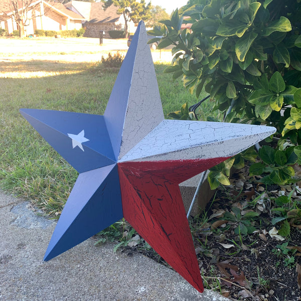 CRACKLE STYLE RED WHITE & BLUE METAL BARN STAR METAL WALL ART WESTERN HOME DECOR RUSTIC NEW