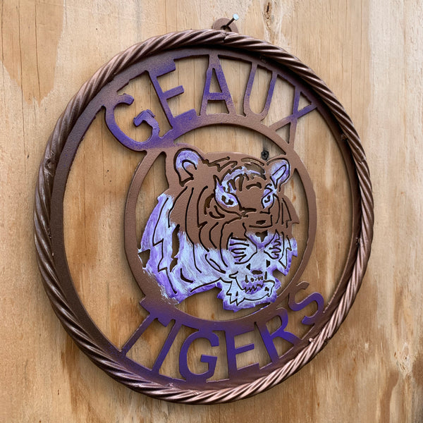 12",18",24",32" GEAUX TIGERS CUSTOM VINTAGE METAL CRAFT TEAM WALL ART HANDMADE