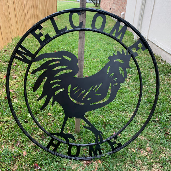 YOUR CUSTOM NAME BLACK ROOSTER LASERCUT METAL ART WITH RING DESIGN WESTERN METAL ANIMAL ART HOME WALL DECOR BRAND NEW