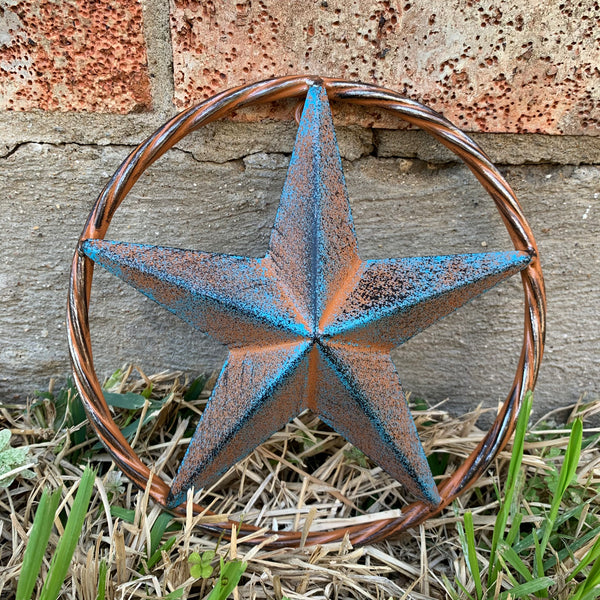 TURQUOISE DISTRESSED BARN METAL STAR WESTERN HOME DECOR ART HANDMADE