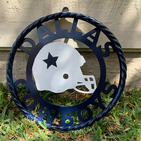 12", 18", 24", 32" DALLAS COWBOYS HELMET SIGN NAVY BLUE & WHITE METAL CUSTOM VINTAGE CRAFT WALL ART TEAM SIGN HANDMADE