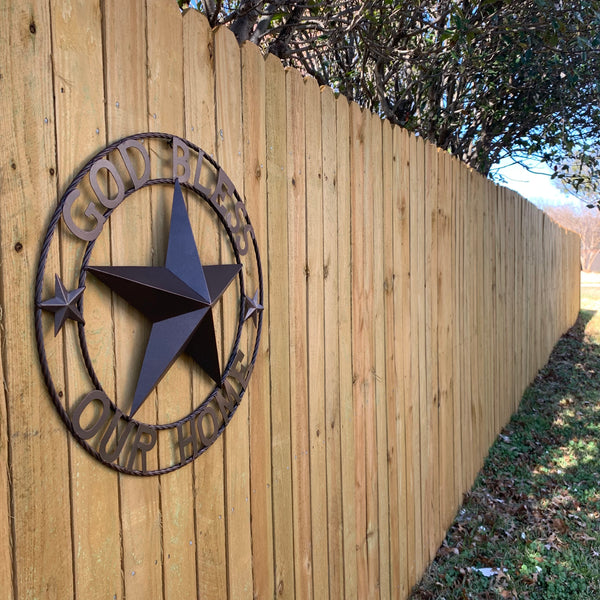 #EH11021 GOD BLESS OUR HOME BARN METAL STAR TWISTED ROPE RING WESTERN HOME DECOR HANDMADE NEW