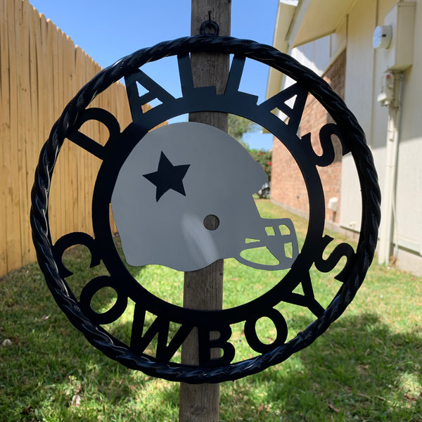 12", 18", 24", 32" DALLAS COWBOYS HELMET SIGN NAVY BLUE & WHITE METAL CUSTOM VINTAGE CRAFT WALL ART TEAM SIGN HANDMADE