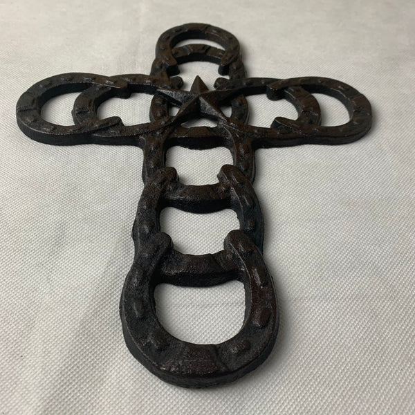 Si56369 HORSESHOES Western Cross Cast Iron Texas Star Rustic Dark Brown Wall Home Decor 10 ½ x 8 ½ inches #56369