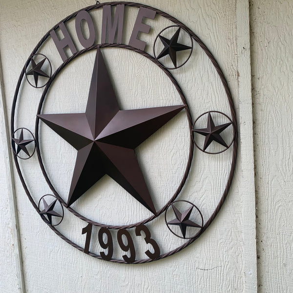 HOME STYLE  YOUR CUSTOM NAME STAR METAL BARN STAR ROPE RING WESTERN HOME DECOR VINTAGE RUSTIC BROWN NEW HANDMADE 24",32",36",40",42",44",46",50"
