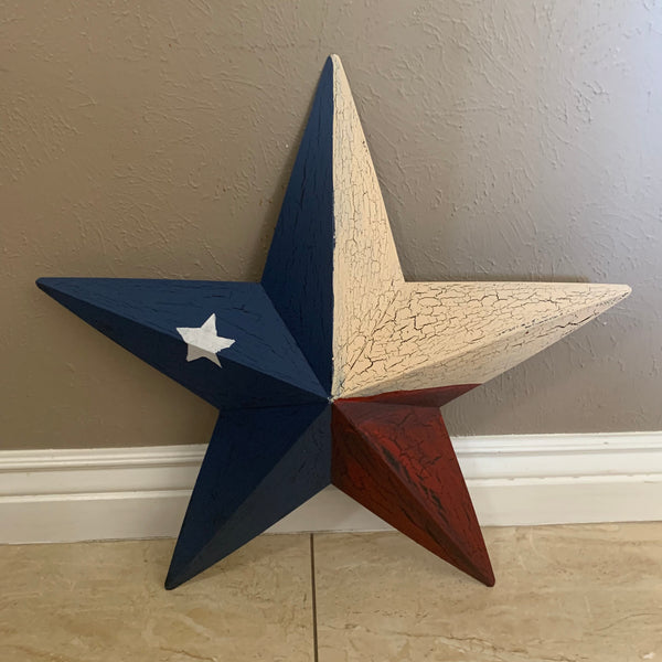 CRACKLE STYLE RED BEIGE & BLUE METAL BARN STAR METAL WALL ART WESTERN HOME DECOR RUSTIC NEW